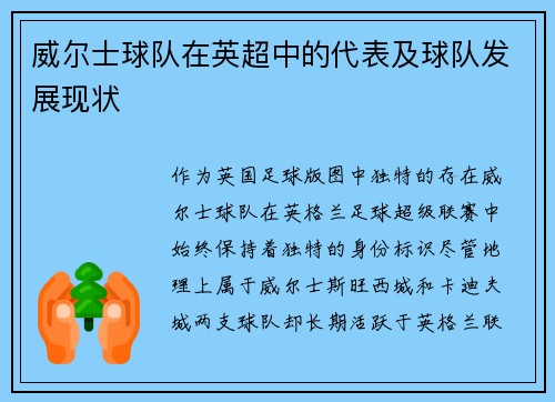 威尔士球队在英超中的代表及球队发展现状