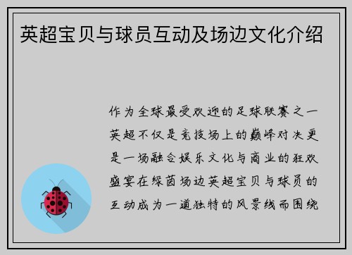 英超宝贝与球员互动及场边文化介绍