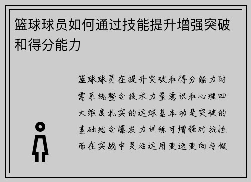 篮球球员如何通过技能提升增强突破和得分能力